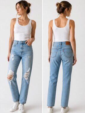 Levi’s Premium 501 Original Distressed Straight Jeans W28 L28 Ripped Mom Jean